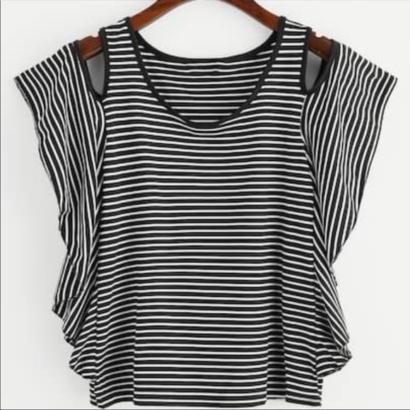 Cold Shoulder Ruffle Striped Tee - Picture 2 of 4